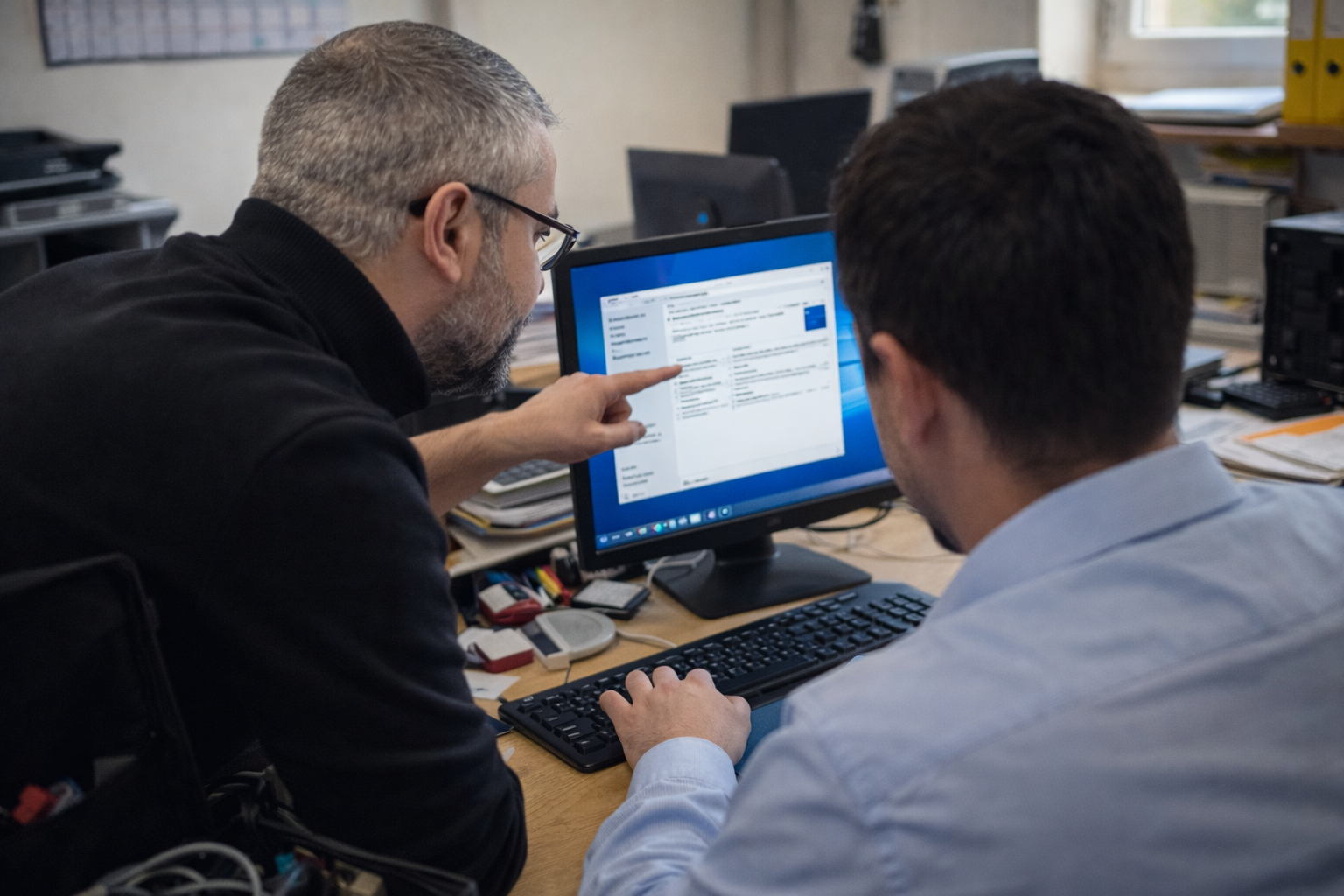 Session de support informatique au bureau